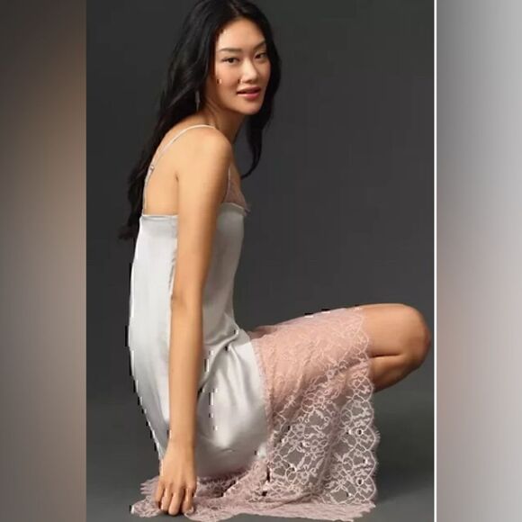 New! Anthropologie Lace-Trimmed Asymmetrical Midi Slip Dress 16 - Picture 3 of 13